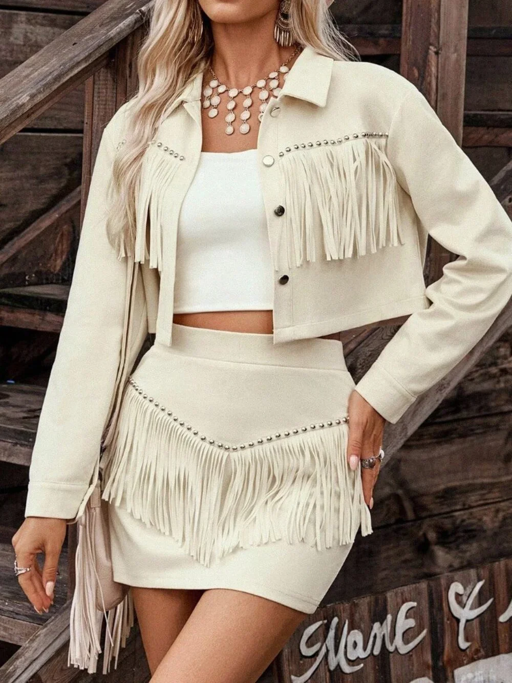 Khaki Casual Women's Jacket And Skirt Set